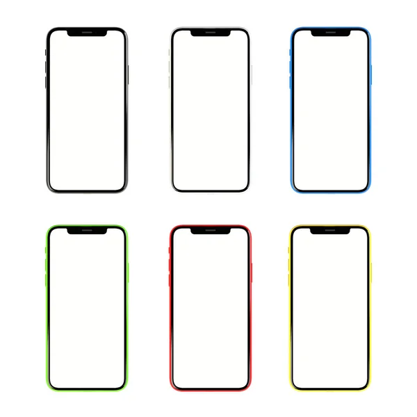 Mock Smart Phone Empty Screen Color Set White Background — Stok Foto