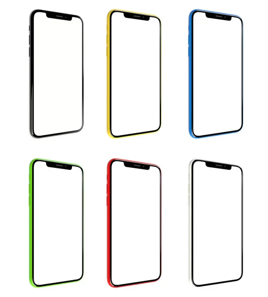 Mock Smart Phone Empty Screen Color Set White Background — Stock Photo, Image