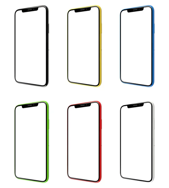 Mock Smart Phone Empty Screen Color Set White Background — Stock Photo, Image