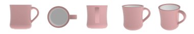 Beyaz arka planda boş pembe seramik kupa fincan 5 görünüm