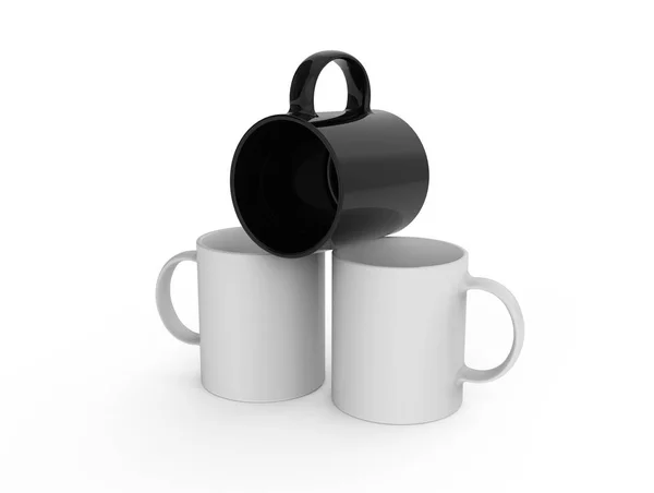 Leere Schwarze Weiße Farbe Keramikbecher Tasse Auf Weißem Hintergrund — Stockfoto