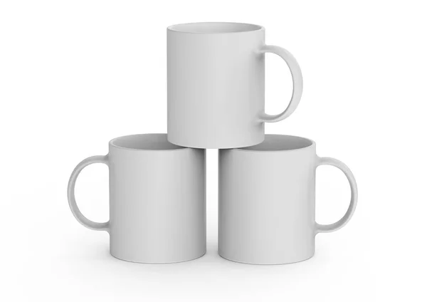 白い背景にカップにカップを置く空白のセラミックマグカップ — ストック写真