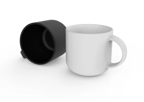 白い背景にブランクブラックホワイトカラーセラミックマグカップ — ストック写真