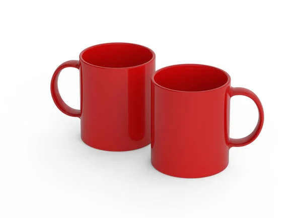 白い背景にペアの空白の赤い色のセラミックマグカップ — ストック写真