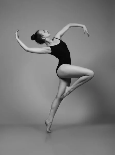 Gymnast Posing Studio Black White Photo — ストック写真