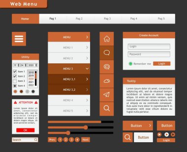Bir web sitesi için turuncu çizim. Muhteşem bir web sayfası oluşturmak için tüm grafik bileşenler