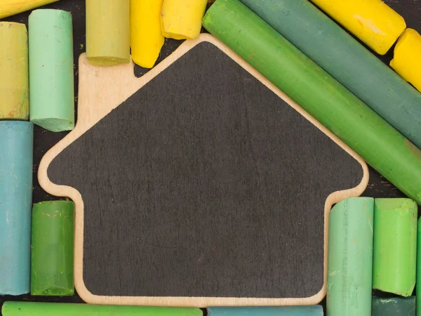 Back School Concept Blackboard Colorful Crayons — Stock Photo, Image