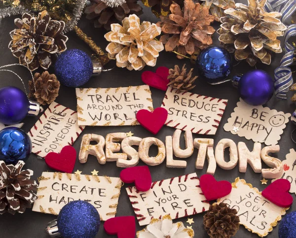 New Year Resolutie Concept Tabel Met Decoratie — Stockfoto