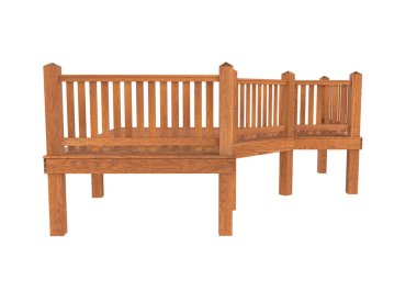 3D render. Kırmızı Ahşap Teras, sundurma veya balkon Illustration. Beyaz arka plan üzerinde izole