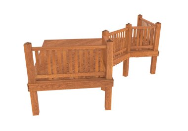 3D render. Kırmızı Ahşap Teras, sundurma veya balkon Illustration. Beyaz arka plan üzerinde izole