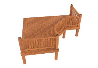 3D render. Kırmızı Ahşap Teras, sundurma veya balkon Illustration. Beyaz arka plan üzerinde izole