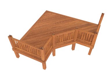 3D render. Kırmızı Ahşap Teras, sundurma veya balkon Illustration. Beyaz arka plan üzerinde izole