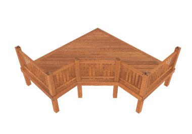 3D render. Kırmızı Ahşap Teras, sundurma veya balkon Illustration. Beyaz arka plan üzerinde izole