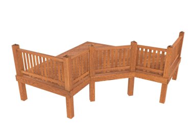 3D render. Kırmızı Ahşap Teras, sundurma veya balkon Illustration. Beyaz arka plan üzerinde izole