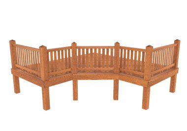 3D render. Kırmızı Ahşap Teras, sundurma veya balkon Illustration. Beyaz arka plan üzerinde izole