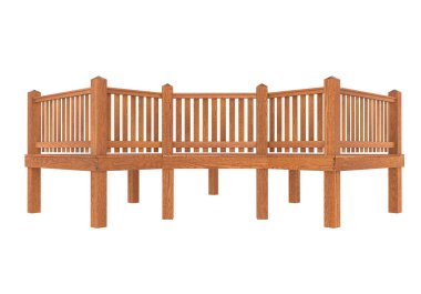 3D render. Kırmızı Ahşap Teras, sundurma veya balkon Illustration. Beyaz arka plan üzerinde izole