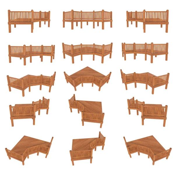 Render Illustration Red Wood Terrace Porch Balcony Set Different Views — Stock Photo, Image