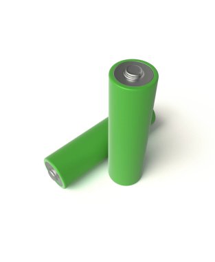 yeşil Aa alkalin pil, gölge ile izole beyaz bir arka plan üzerinde 3D gerçekçi render