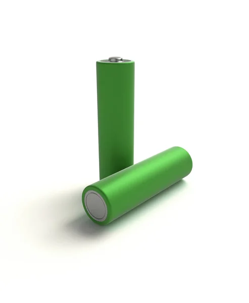 Representación Realista Batería Alcalina Verde Sobre Fondo Blanco Aislado Con — Foto de Stock