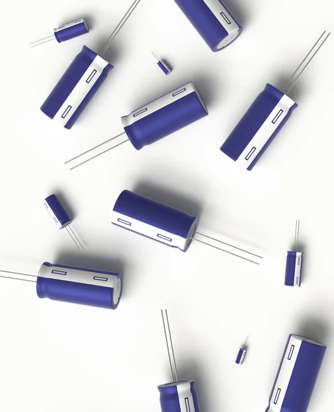 Representación Realista Condensadores Grupo Azul Sobre Fondo Blanco Con Sombra — Foto de Stock