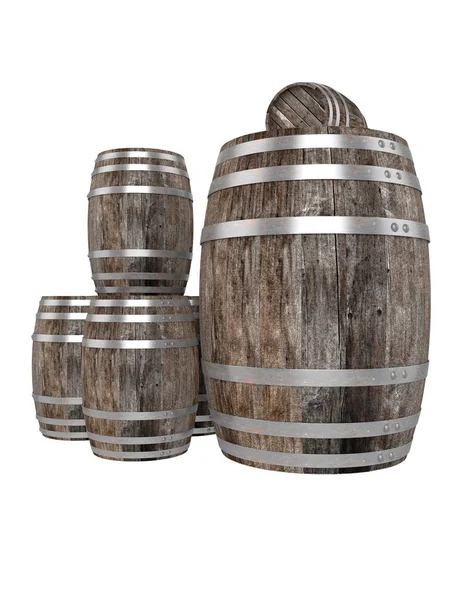 3D render. Ahşap Kasalar veya muz dolu kutular ahşap masaya koyun. Ve muz yaprak yanına. Beyaz izole.