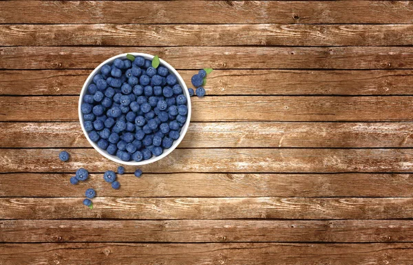 Καθιστούν Μπολ Blueberries Στο Ξύλινο Τραπέζι — Φωτογραφία Αρχείου