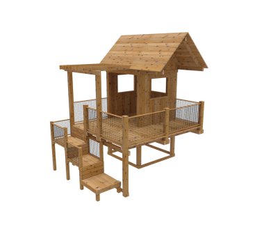 Ahşap kids Bahçesi render. Beyaz arka plan üzerinde izole.