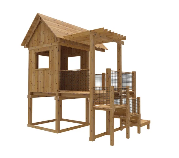 Ahşap kids Bahçesi render. Beyaz arka plan üzerinde izole.