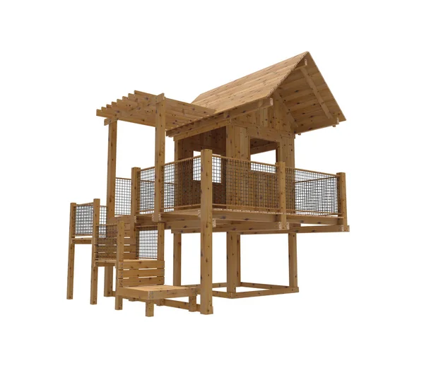 Ahşap kids Bahçesi render. Beyaz arka plan üzerinde izole.