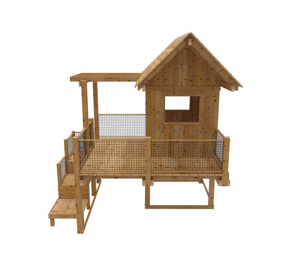 Ahşap kids Bahçesi render. Beyaz arka plan üzerinde izole.
