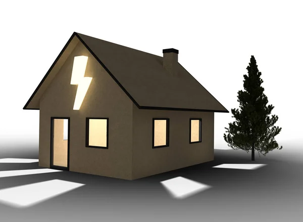 Καθιστούν Qlowing Χαρτόνι Σπίτι Flash Σύμβολο Απομονωμένα Λευκό Φόντο — Φωτογραφία Αρχείου