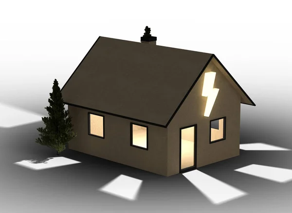 Καθιστούν Qlowing Χαρτόνι Σπίτι Flash Σύμβολο Απομονωμένα Λευκό Φόντο — Φωτογραφία Αρχείου