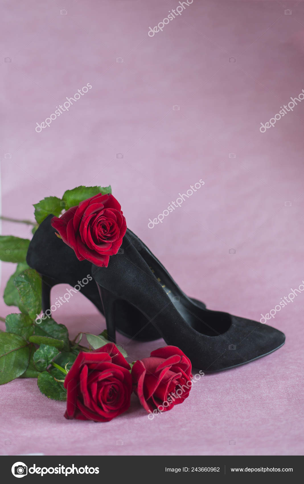 black heels with red roses
