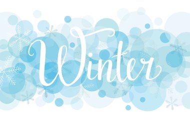 El kış vektör çizim kompozisyon ve mavi renkli yazı ile çekilmiş. Mutlu yeni yıl 2018, Merhaba kış, kış geliyor, mutlu tatiller. Kış yazı hat kar taneleri ile