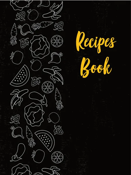 Recetas Libro Cubierta Tipografía Plantilla Póster Texto Símbolos Alimentos Fondo — Vector de stock