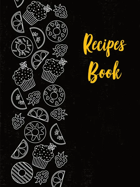 Recipes Book Cover Typography Poster Template Text Food Symbols Chalkboard — Stock Vector