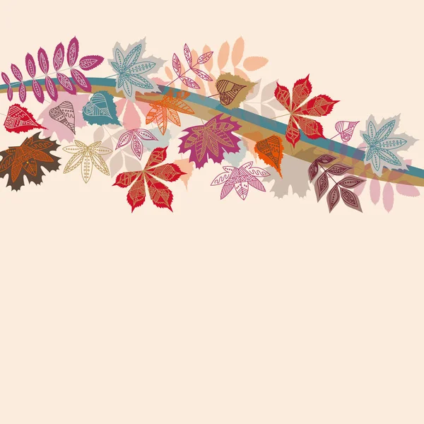 Hand dras hösten typografi affisch med söta färgglada lämnar i platt stil — Stock vektor