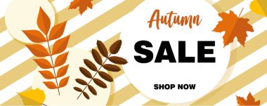Düz tarzı renkli yaprakları ile çizilmiş bir sonbahar tipografi poster el. Vektör çizim sonbahar satış harflerle flayers, davetler için. Mevsimlik çerçeve, Satılık etiketi, web afiş şablon