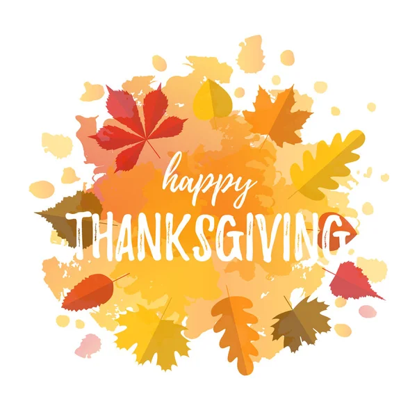 Düz tarzı renkli yaprakları ile çizilmiş bir sonbahar tipografi poster el. Vektör çizim Şükran günün kutlu olsun metin tebrik kartları, davetiyeler için. Mevsimlik çerçeve, sınır, web afiş şablon