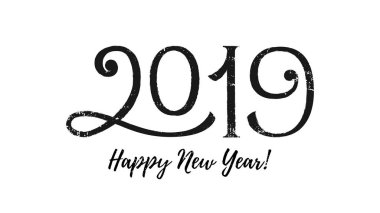 Mutlu yeni yıl metin kış tatil vektör tebrik kartı 2019 rakamları ile. Kış tatil, yılbaşı afiş, poster şablonu. 