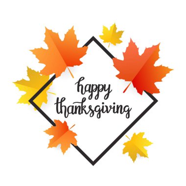El çekilmiş sonbahar tipografi yazı poster renkli arka plan ve düz stil yapraklarında. Vektör çizim Şükran günün kutlu olsun metin kartları, davetiyeler için. Mevsimlik çerçeve, sınır şablonu