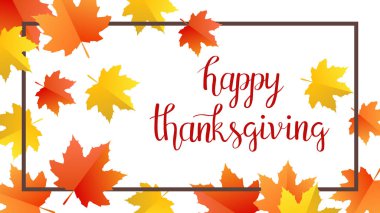 El çekilmiş sonbahar tipografi yazı poster renkli arka plan ve düz stil yapraklarında. Vektör çizim Şükran günün kutlu olsun metin kartları, davetiyeler için. Mevsimlik çerçeve, sınır şablonu