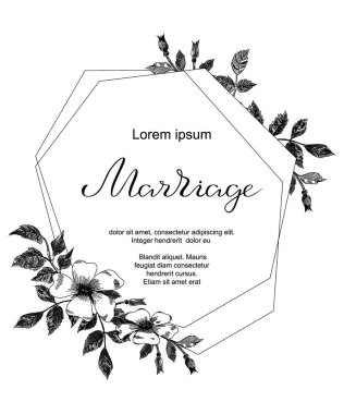 Düğün kartı rosa canina kroki çiçekler, evlilik