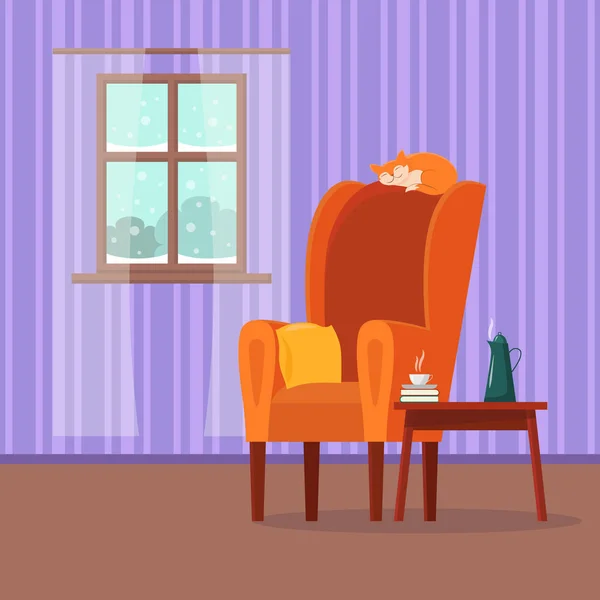 Vector platte cartoon gezellige interieur van woonkamer — Stockvector