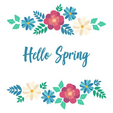 Bahar tipografi poster düz stil şirin renkli çiçeklerle Merhaba. Vektör çizim için 8 Mart kadın günü, anneler günü, tebrik kartları, davetiyeler. çiçek sınır arka plan, şablon.
