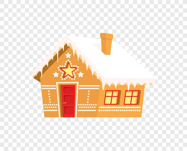 Lebkuchenhaus isoliert - Drucken für Weihnachten Winterurlaub Karte — Stockvektor