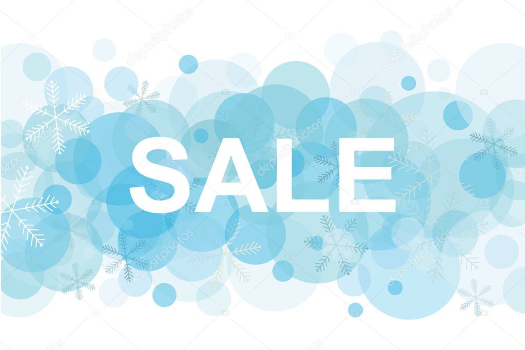 Winter snowy holidays lettering poster with Sale title. It can be used as banner, advertising, logo, label, poster background. Celebration background with contrast letters on it attracts attention