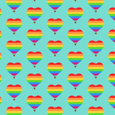 Kalp hava balonları Dikişsiz desen, renkli duvar kağıdı arka plan. Vektör çizim