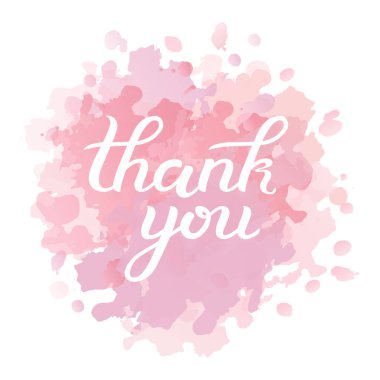 Teşekkür ederim el yazısı yazıt. El yazı çekilmiş. Teşekkür ederim hat. Teşekkür kartı. Hafif pembe suluboya arka plan ile vektör çizim