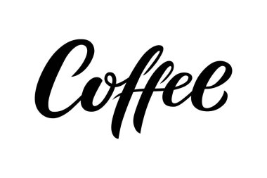 El çekilmiş kahve metin, tipografi yazı poster, hat logosu. Kahve içecek logo, rozet. Coffee shop tasarım şablonu, vektör çizim. Menü dekor, etiket, etiket